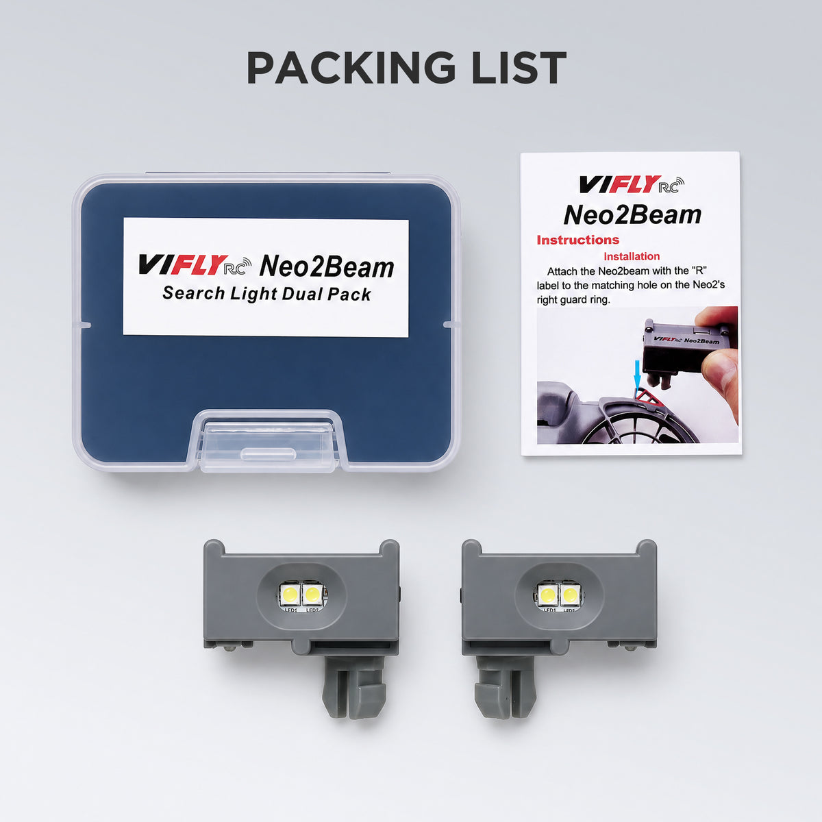 VIFLY Neo2Beam Search Light Dual Pack, Compact Headlamp for DJI Neo 2 – Illuminate Night & Indoor Flights