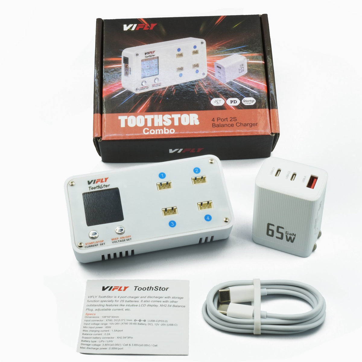 VIFLY ToothStor - 4 Port 2S Balance Charger with Storage Mode
