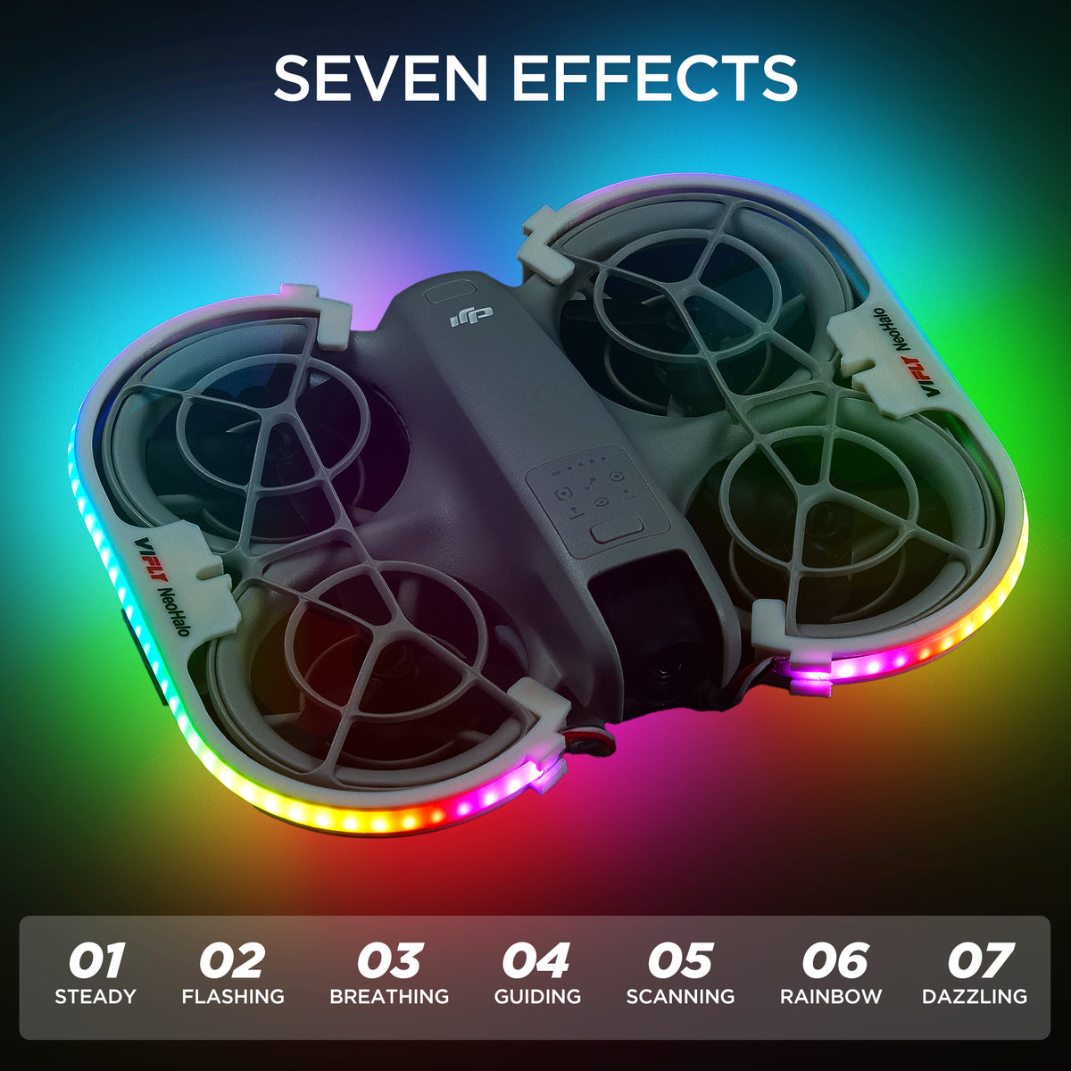 VIFLY NeoHalo LED Light Strip for DJI Neo, Multi-Color Dynamic Modes Brings Epic Night Flight Shows